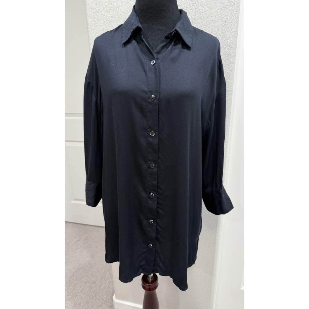 NEU NOMADS Women's Black Shirt Dress XS Relaxed Button Front Minimalist Tunic